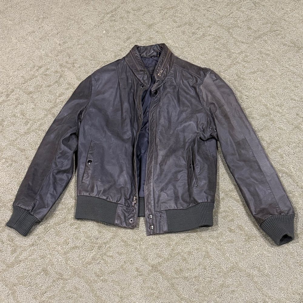 Bertini Men's 40 Dark Brown Leather Classic Bomber Jacket